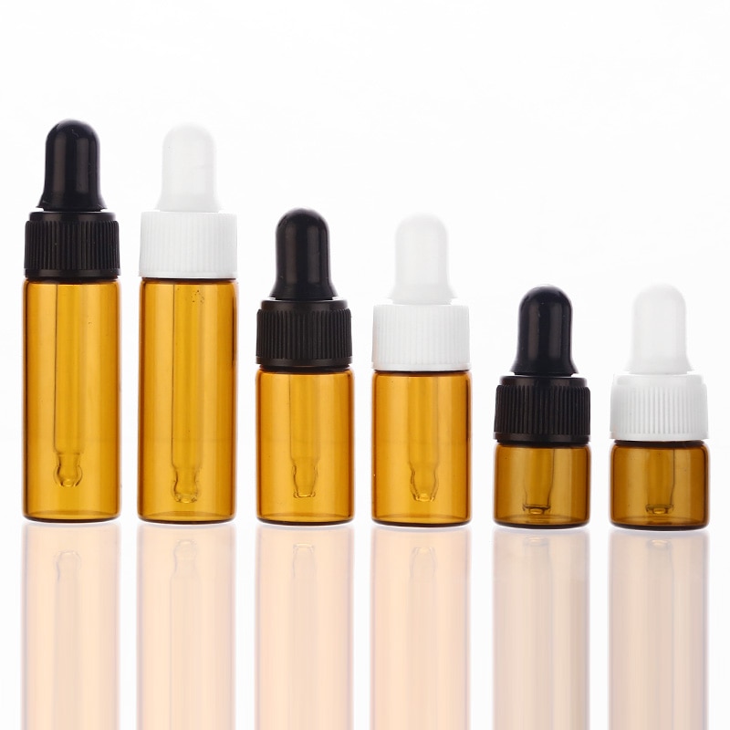 50 stk/parti 1ml 2ml 3ml 5ml tom dråbeflaske bærbar ravfarvet glasflaske æterisk olieflaske med glas øjendråber