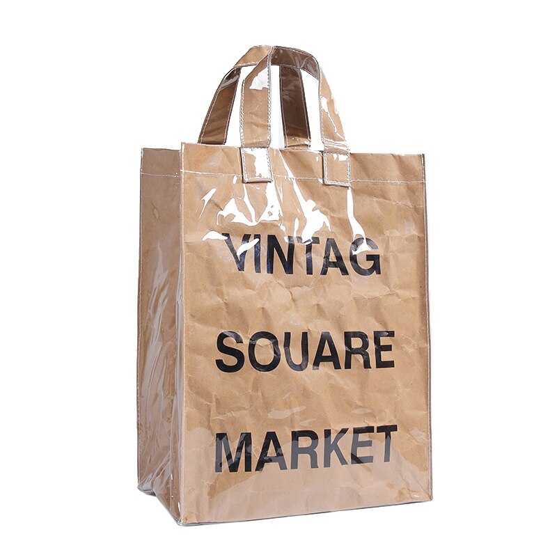 Geplooide Kraftpapier Tote Boodschappentassen Vintage Brief Grote Capaciteit Waterdichte Schoudertas Portemonnee En Handtassen
