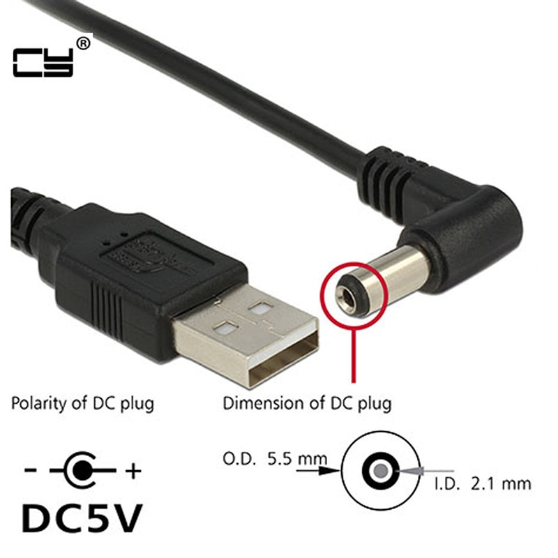 1Pcs Usb Male Naar 5.5 Mm X 2.1 Mm 5.5*2.1 Dc Barrel Jack Power Kabel Ac Plug overdracht Connector Charger Interface Converter 1 M 2M
