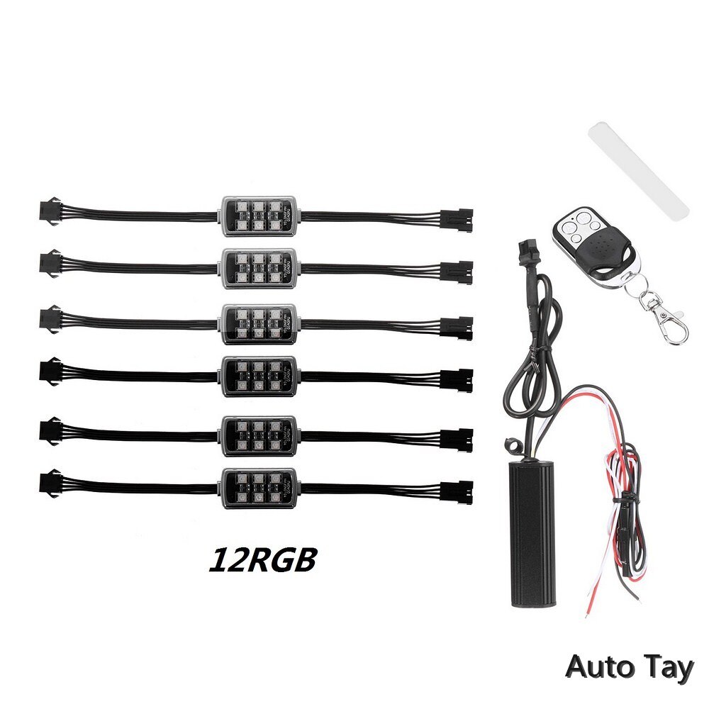 LED Smart Brake Lights Motorcycle Car Atmosphere Light With Wireless Remote Control Moto Decor Strip Lamp Kit 4/5/6/8/10/12RGB: A