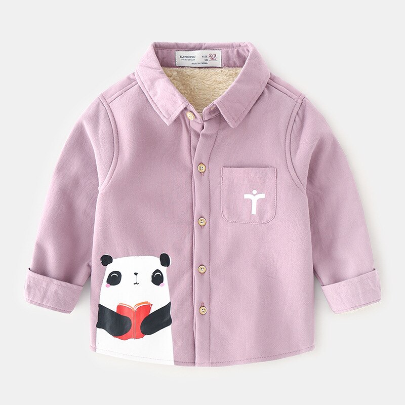 Primavera y otoño de algodón para niños más terciopelo grueso bebé de dibujos animados camisa para niños camisetas para niños: Rosa / 18 meses