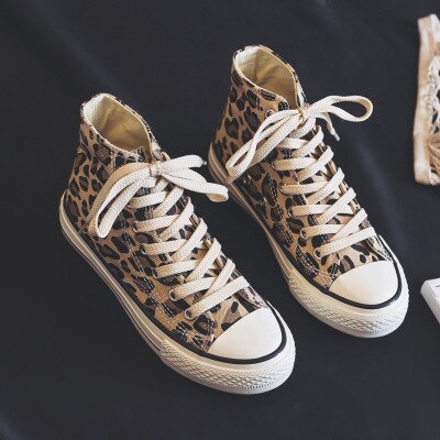 Pigesko leopard tiger sneakers lav top høj gummisko god 35-40 flad hæl snøre klassiske basic casual sko chic: Høj / 38