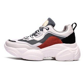Jianbudan/Brand Chunky Sneakers Vrouwen Casual Zomer Sneakers Ademend Mesh Wandelschoenen Meisje Mode Platform Schoenen: Black red / 38