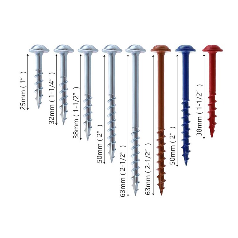 100Pcs 25-63mm SQ2 Pocket Hole Screw Coarse Thread Woodworking Self Tapping Screw Oblique Hole Screw Square Driver