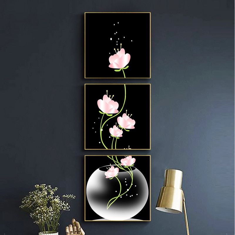 3 paneles Canavs pintura flores Poster imágenes de pared nórdicas para sala de estar pasillo escandinavo decoración abstracta arte de pared