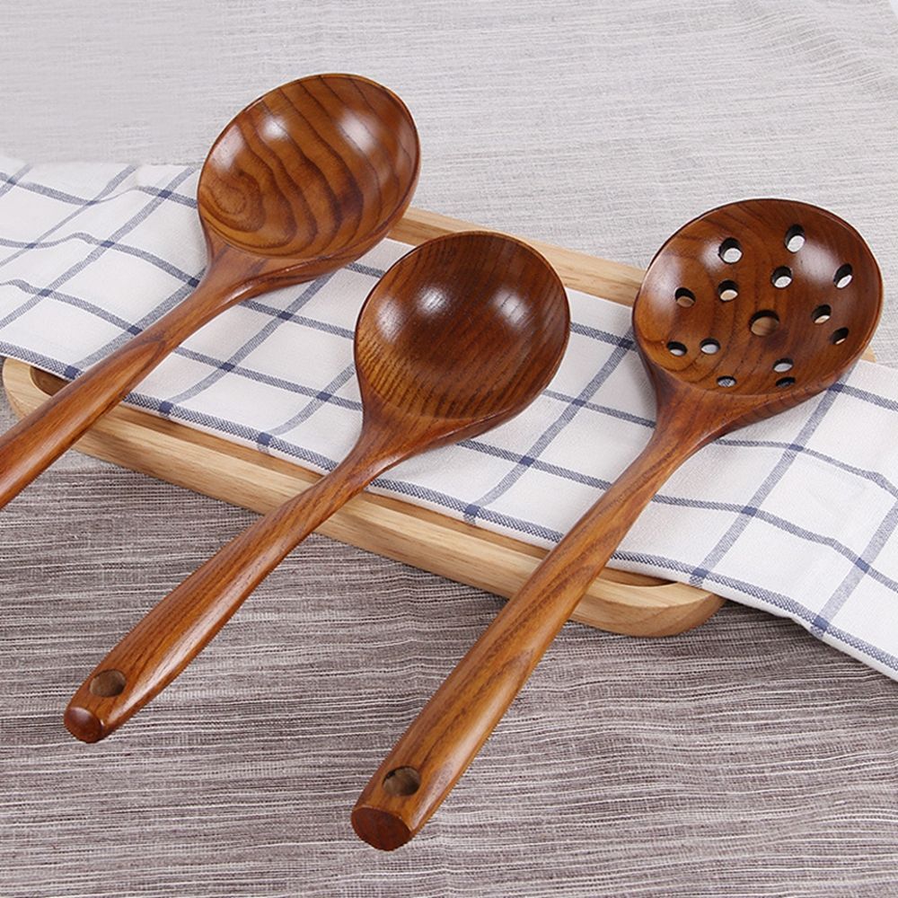 Big Wooden Rice Long Handle Spoon Soup Cooking Spoon Teak Wood Spoon Colander Ladle Skimmer Scoop Kitchen Utensils