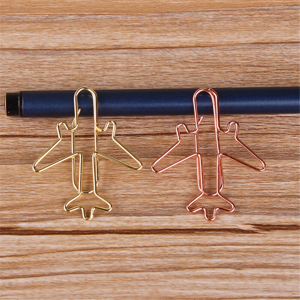12 Pcs Cute Rose Gold Airplane Shape Paper Clips Escolar Bookmarks Photo Memo Ticket Clip Stationery School Supplies