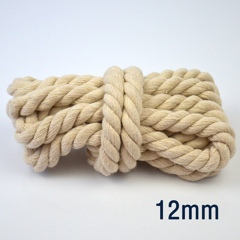 Cuerda de algodón Beige, 100% de algodón grueso, cordones naturales de cáñamo para bolsa, correa para decoración del hogar, accesorios DIY, artesanía de cuerda hecha a mano: 12MM