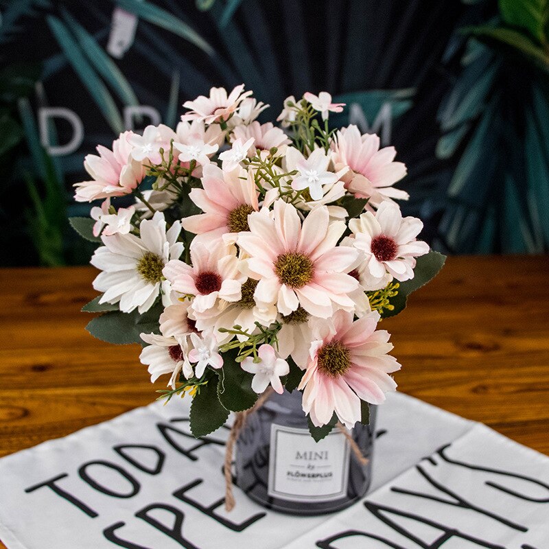 Silke holland krysantemum rosa konstgjord blomma bukett plast tillbehör hem vardagsrum bröllop diy bord de: 4