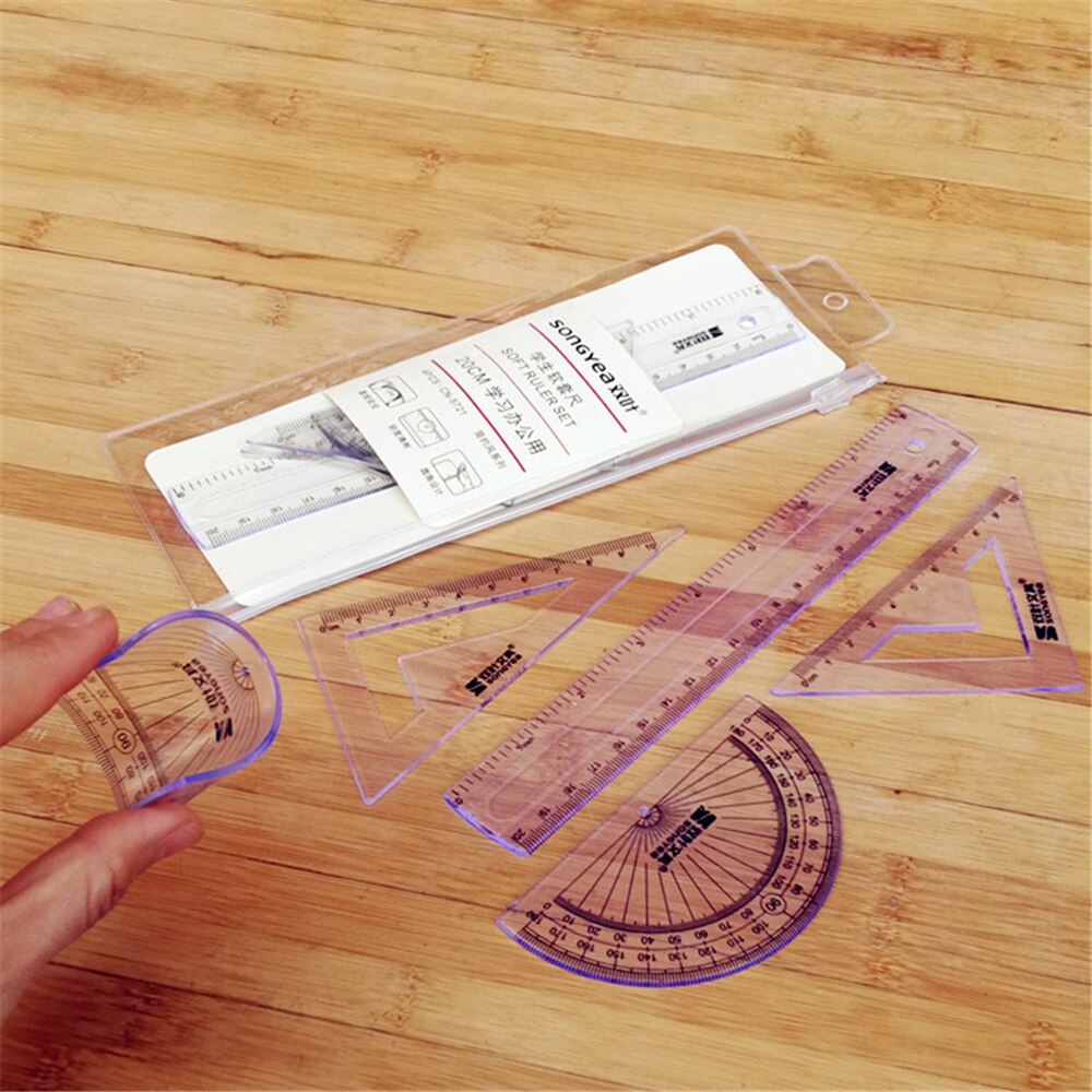 4 pcs Straight Ruler Protractor Students Math Geometry Soft Bendable Plastic Triangle Ruler Set Office School Supplies