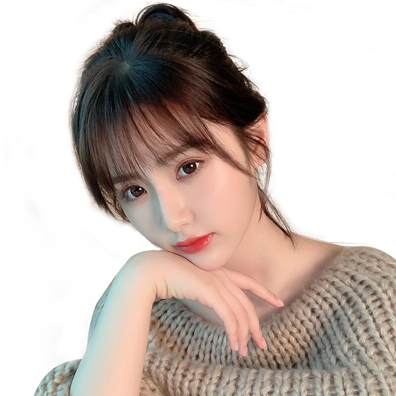 LVHAN noir/brun clair pince sur frange postiches pour les femmes frange pince dans les Extensions de cheveux synthétique haute température Fiber