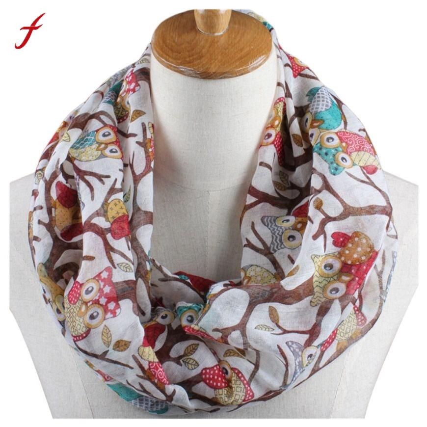Feitong pañuelo foulard mujeres anillo Bufandas femenino patrón de búho impresión Echarpe para Mujer chal Wrap Bufandas Mujer invierno bufanda