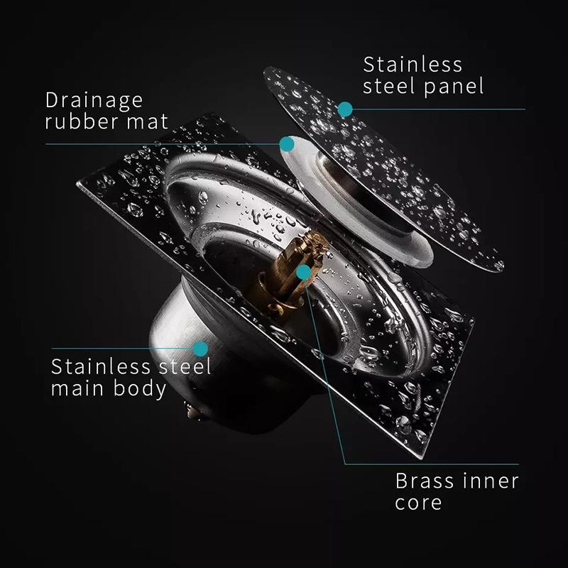 Brass Bounce Floor Drain Square Pop Up Floor Drain Bathroom Cover Shower Room Push Down Drain Plug Anti-Odor Bath Shower Drain