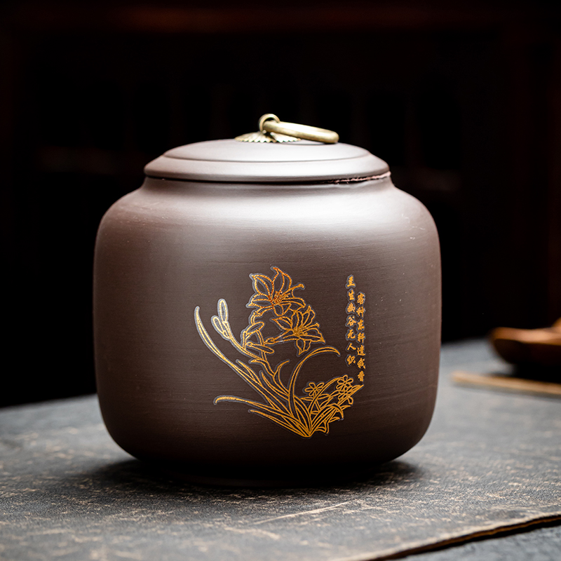 Purple Clay Tea Caddy Storage Tank Tea Set Household Tea Ceremony Accessories Moisture-proof Large Pu'er Tea Caddy: B4