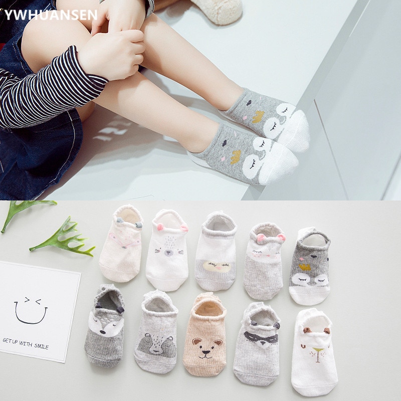 5 Pairs/lot Spring Summer Kids Boat Socks Invisible Children Cotton Socks for Girls Low Cut Anti-slip Socks On the Boy