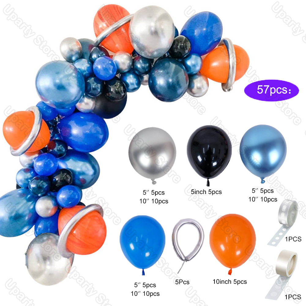 Outer Space Party Birthday Balloons Orange Navy Blue Chrome Silver Balloons Arch Garland for Kids Birthday Party Decor Baby Show: Marble