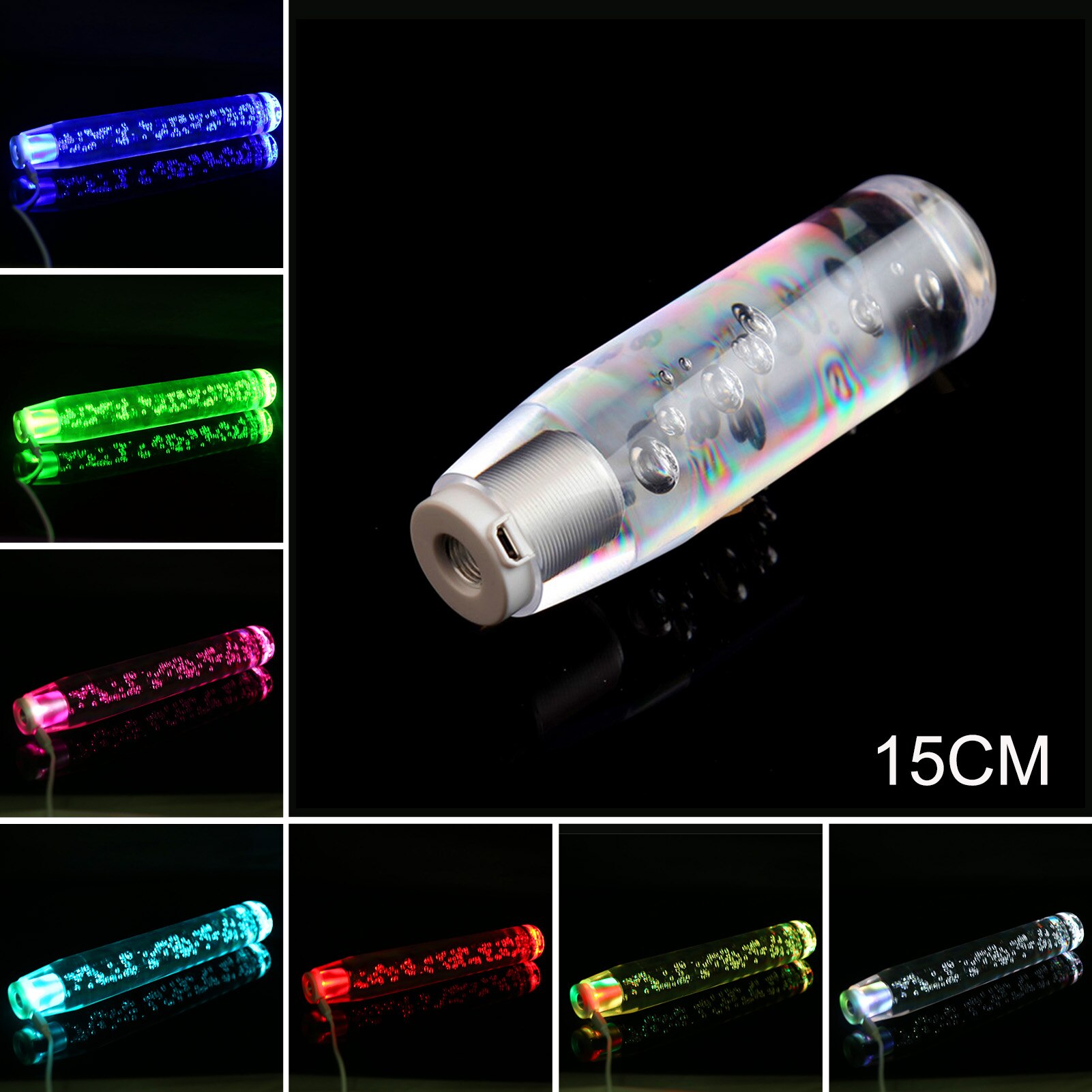 Led lys rgb skift knap stick krystal gennemsigtig boble gear shifter 10cm/15cm/20cm/25cm/30cm multicolor gradient shift knop: Type 2