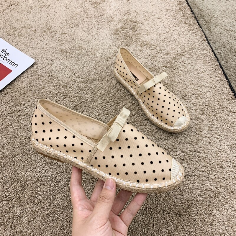 MIYEDA-zapatos informales para mujer, zapatillas náuticas de lunares sin cordones, transpirables, suaves, combinan con todo, planos y poco profundos para mujer: Beige / 40