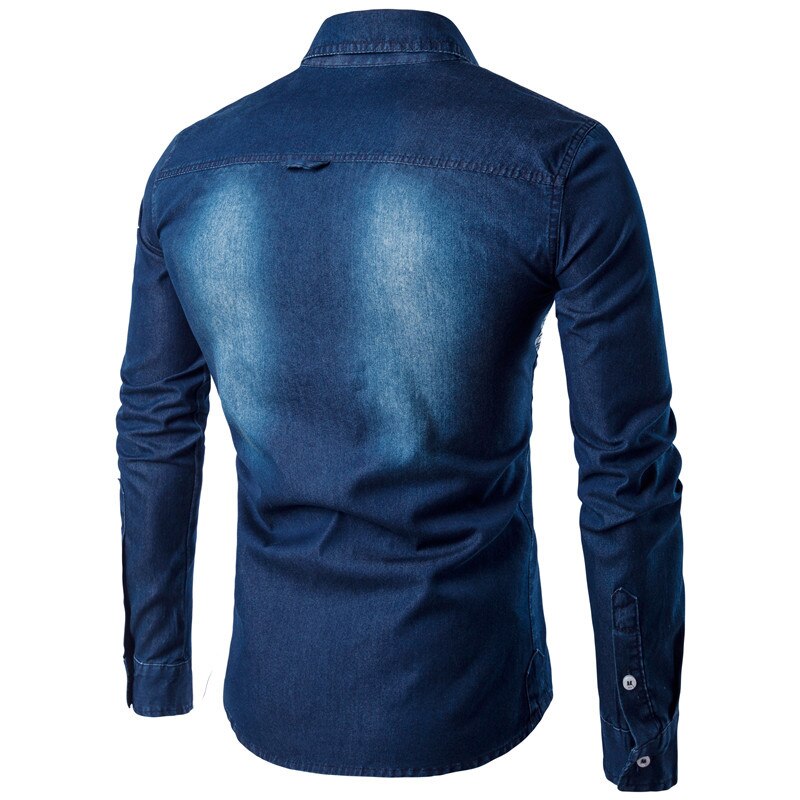 Men Denim Shirt Long Sleeve Brand-Clothing Mens Casual Shirt Male Jean Shirt Camisa Masculina