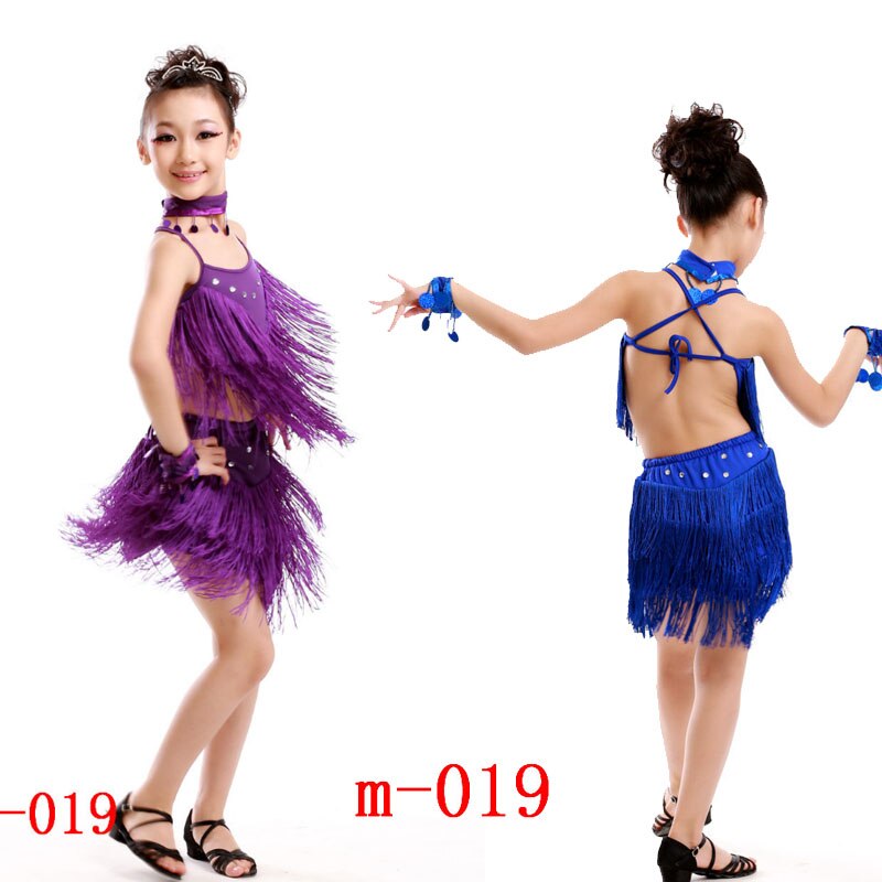 Children Sequined Latin Dance Dress Girl Salsa Stage wear Tassels Dancing Costume Kids Skating Dance Dress Gymnastics Costumes