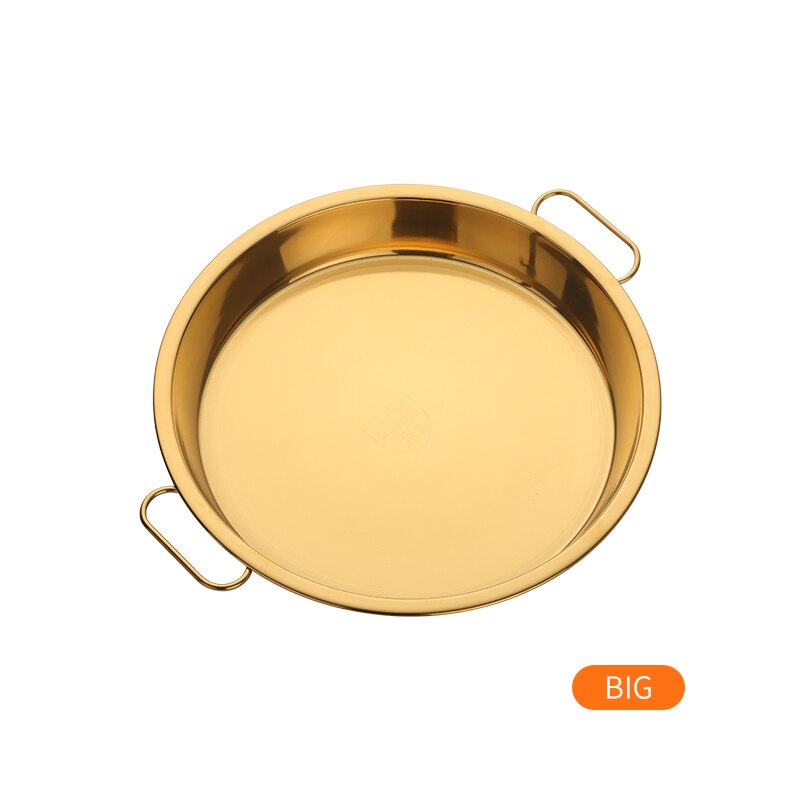 1Pc Kleine Of Grote Roestvrij Stalen Ronde Plaat Met Oor Keukengereedschap Cake Pan Pizza Bakplaat Dikke Koude noodle Maken Gereedschap: gold L