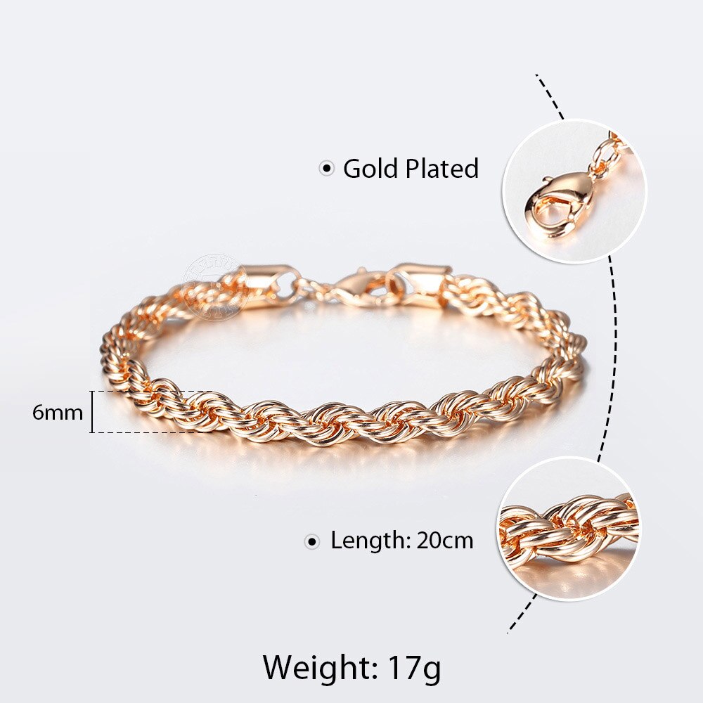 5/6mm 585 Rose Gold Twisted Rope Link Chain Bracelet for Women Men Party Wedding Jewelry Female Accessories 20cm DCB47: 6mm CB48