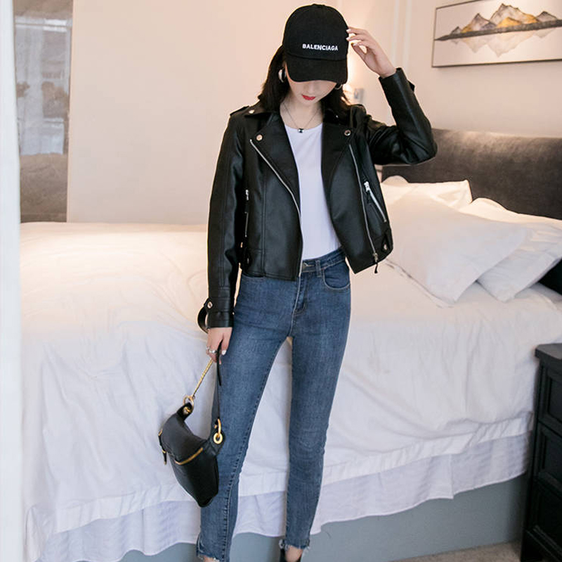 Vangull Faux Leather Jacket Women Solid Slim Punk Coat Spring Autumn Streetwear Ladies Casual Biker Motorcycle Jackets