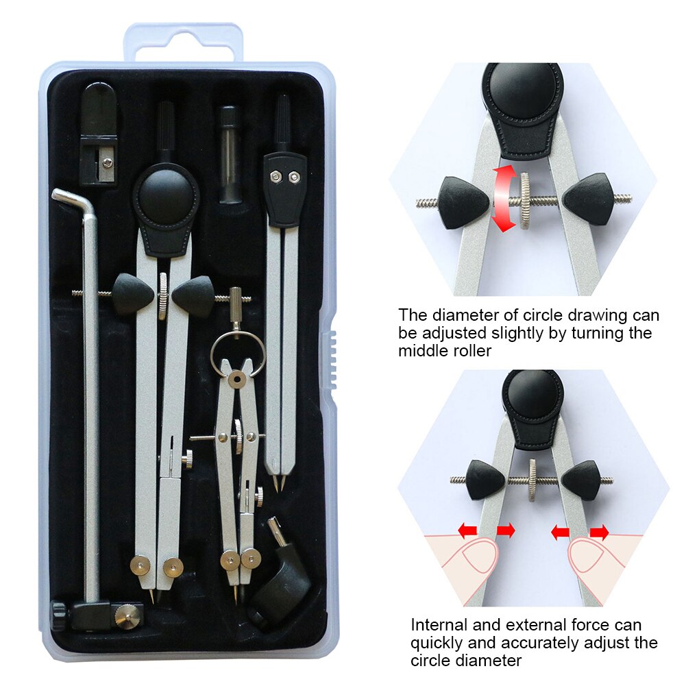 School Spring With Long Rod Trimmability Portable Technical Drafting Drawing Stationery Compass Set