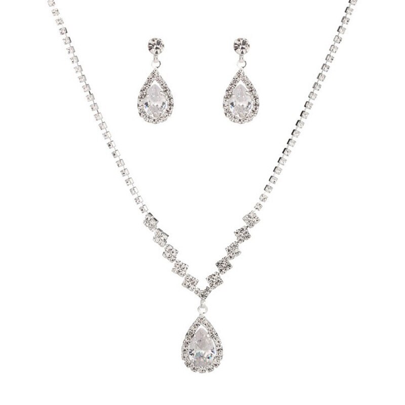 Rhinestone Waterdrop Wedding Jewelry Set Crystal Earring Pendant Necklace Bridal Bridesmaid Jewelry Sets