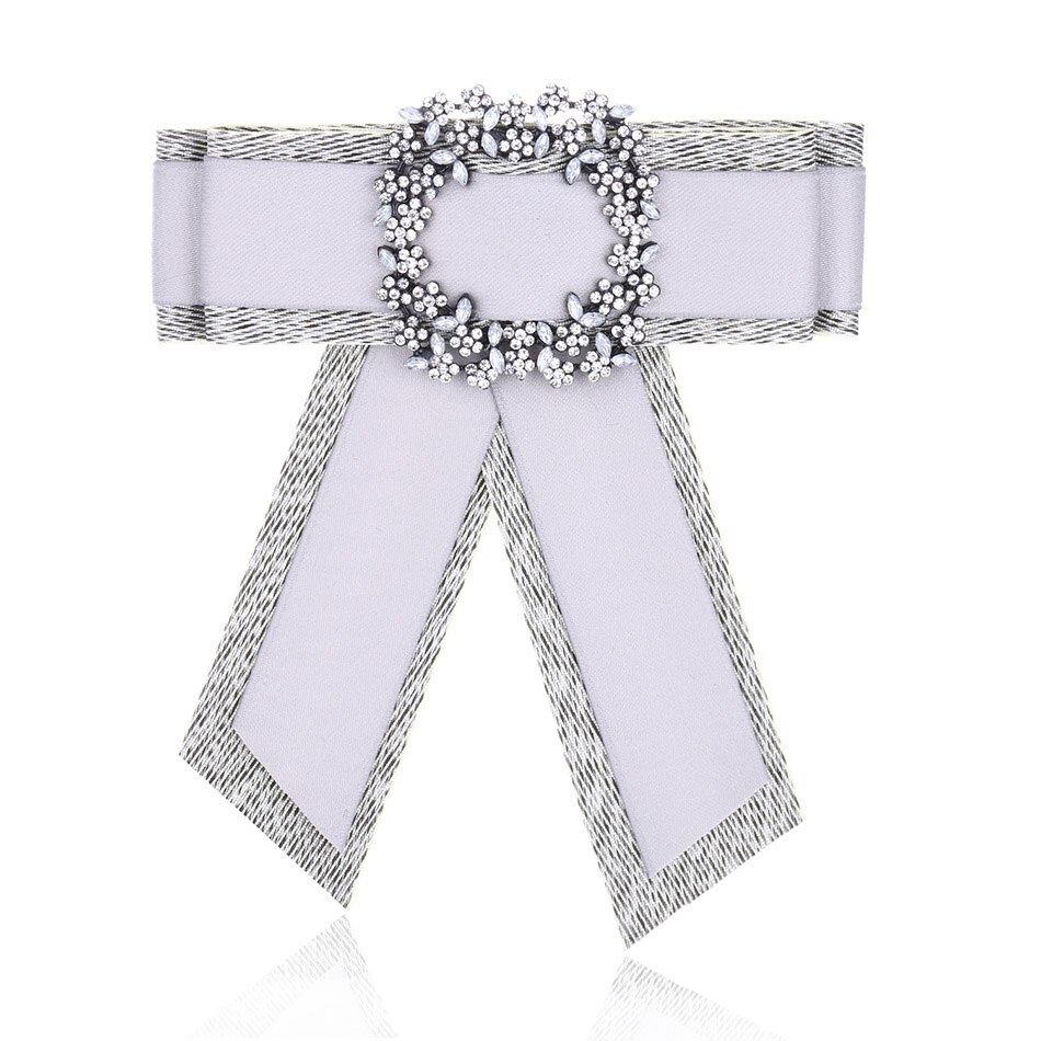 Match-Right Woman & Man Brooches Long Ribbon Big Stripe Bowknot Shirt's Bow Tie Pins Collar Accessories Brooch Jewelry SP272: GRAY