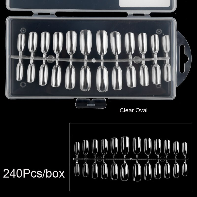 240 szt. nietrzeźwy na paznokcie trumienki 12 rozmiarów akrylowe nietrzeźwy na całej powierzchni-nietrzeźwy-240 szt. nietrzeźwy sztuczne paznokcie na całej powierzchni 12 rozmiarów, Gh-U545: owalny jasny