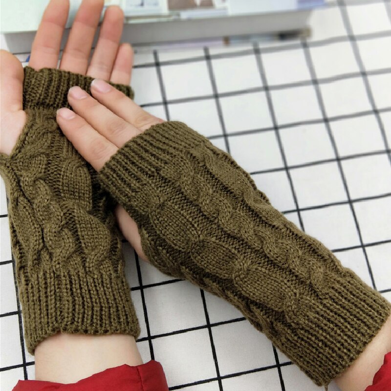 Kvinder mænd twist hæklet strikkede fingerløse handsker hånd varmere vinterhandsker kort arm ærme varme ensfarvede vanter