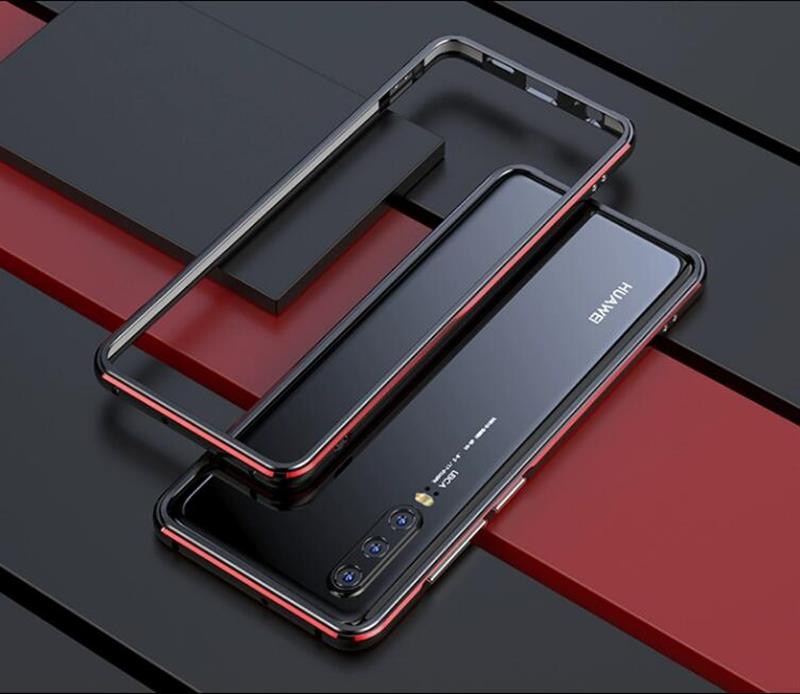Para Huawei P30 Pro funda de lujo Original de aluminio brillante protector de parachoques P30 Lite funda de Metal marco P30 funda de coque: For Huawei P30 Pro / black with red