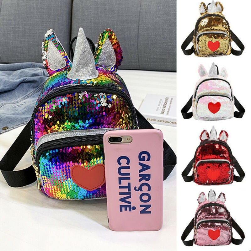 Frauen Glitter Pailletten Rucksack Nette Ohren Doppel Schulter Taschen Mini Bling Rucksäcke Kinder Mädchen Pailletten Reise Rucksäcke