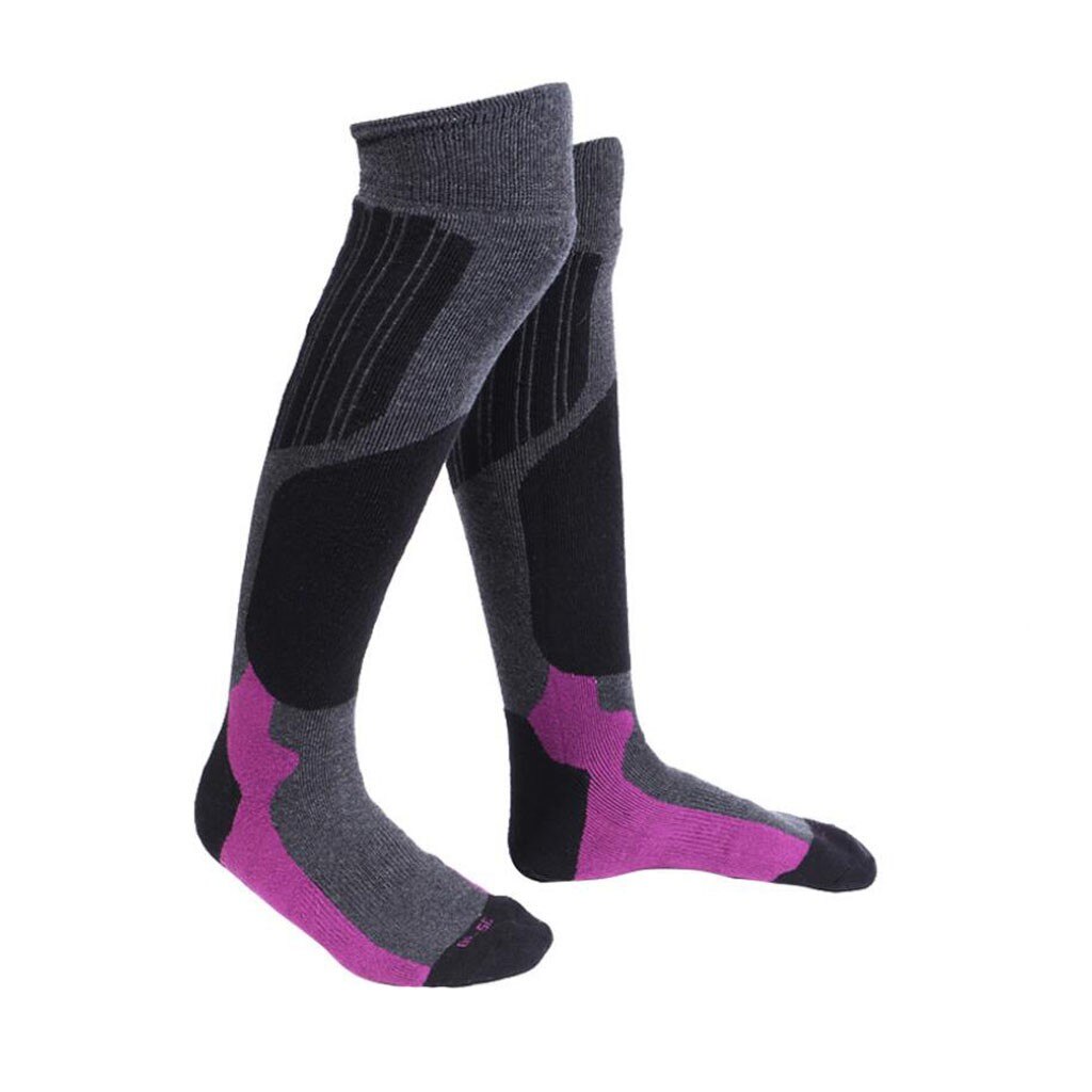 Männer frauen Unisex Winter Warme Wandern Bergsteigen Ski Socken Outdoor Sport Strümpfe Über Dem Knie Lange Verdicken Baumwolle Socken: LILA