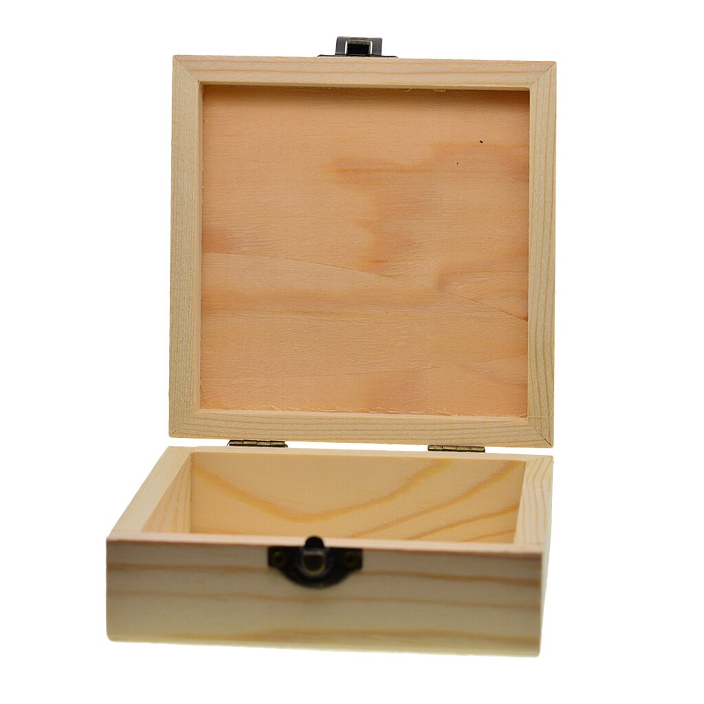 Square Wooden Jewelry Box Plain Unfinished Wood Trinket Box W/Lid 12x12x5cm
