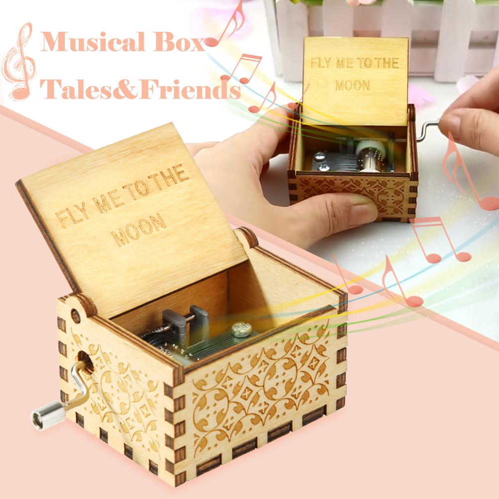 Retro Wood Music Box Antique Hand Cranked Musical Case Home Ornament For Home Decor