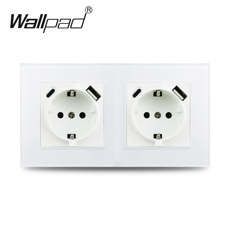 Wallpad EU Standard Single Power Socket Touch Switch Usb Wall Sockets Double Triple Wall Quadruple Glass Sockets: black