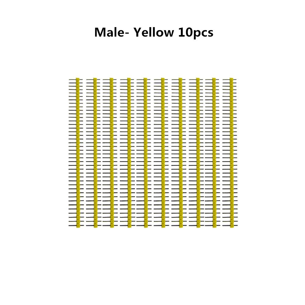 40 Pin 1x40 Single Row Male and Female 2.54 Breakable Pin Header PCB JST Connector Strip for Arduino Black: Male Yellow 10pcs