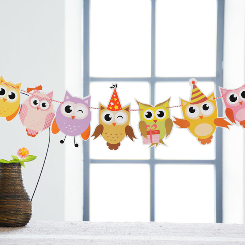 Decoração para festa de aniversário, guirlanda de papel com desenho de coruja para crianças, rack decorativo
