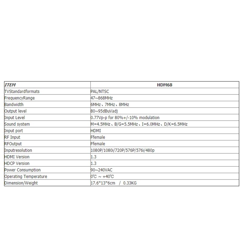 HDM68 Modulator Digital RF HDMI Modulator AV to RF Converter VHF UHF PAL/NTSC Standard Portable Modulator EU Plug