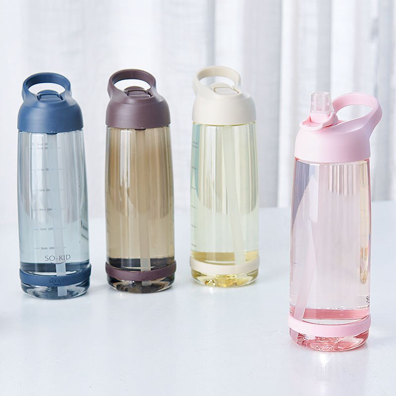 Botella de agua deportiva, cantimplora ecológica de plástico, libre de BPA, de 1000 ml, con tapa y pajita, ecológica, ideal para actividades deportivas, senderismo y camping, H1098
