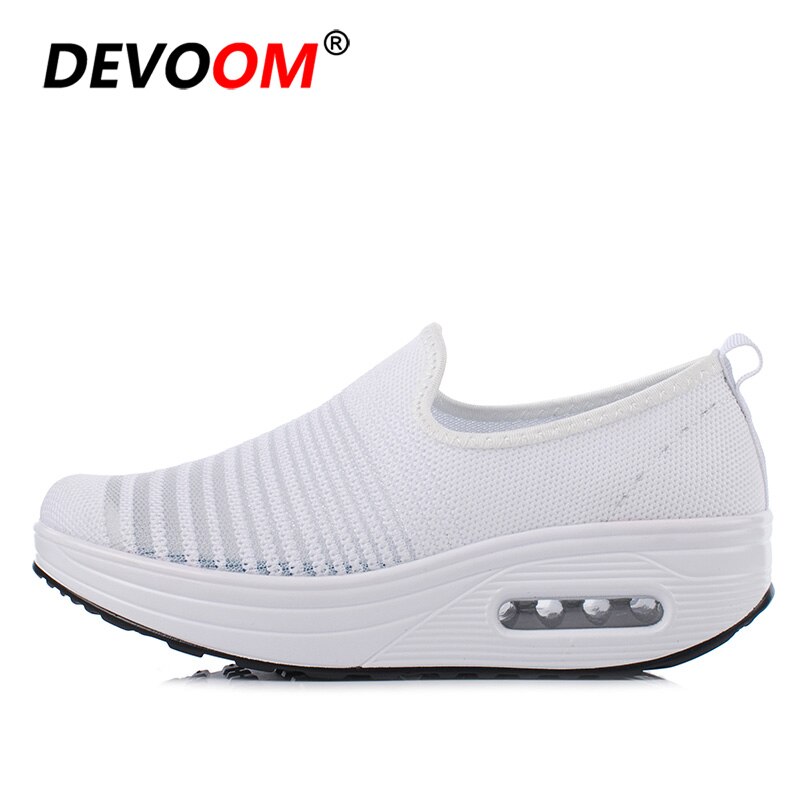 Platform Sneakers Women Slip on Slimming Fitness Shoes Summer Breathable Mesh Swing Air Cushion Sport Toning Shoes Woman: White / 5.5
