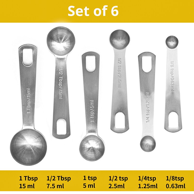 Ensemble de cuillères-mesure en acier inoxydable, ustensiles de mesure lourds pour la cuisine et la cuisson à la maison, pour faire des gâteaux: Set Of 6