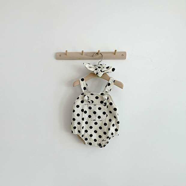 Lente baby bodysuit en zomer jongens meisjes boyle point schattige baby eenvoudige stippen creeper jumpsuit met bandjes broek: Zwart / 6m