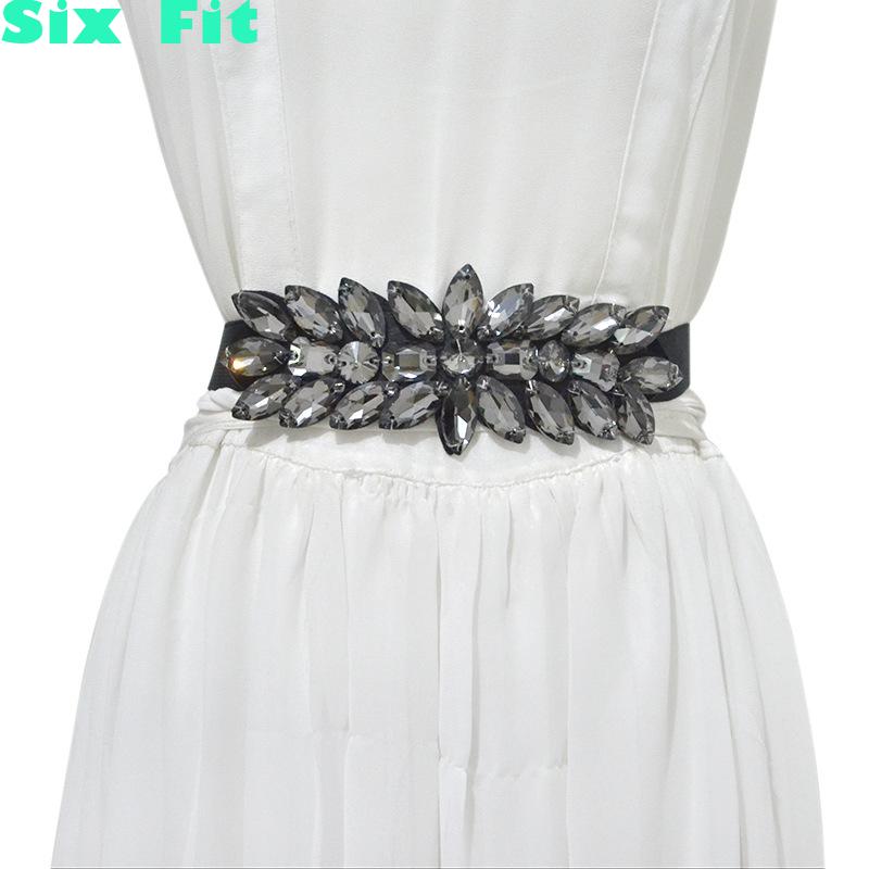 European American Wax Rope Braiding Women Diamond Belt Vintage Knitted Waist Belt Versatile Crystal Beads Elastic Belt