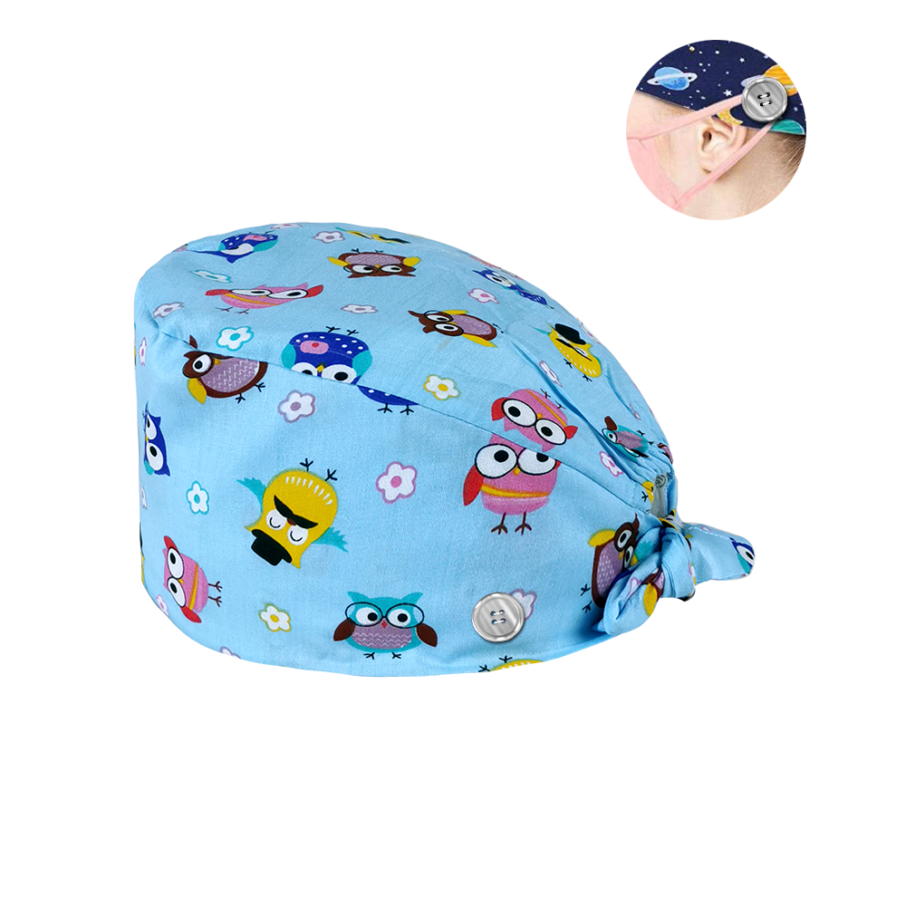 HC2K12018wholesale Buttons scrub hat Unisex sweat-absorbent Pet grooming caps printing Cap Women and Men Cleaning scrub caps: hat12103