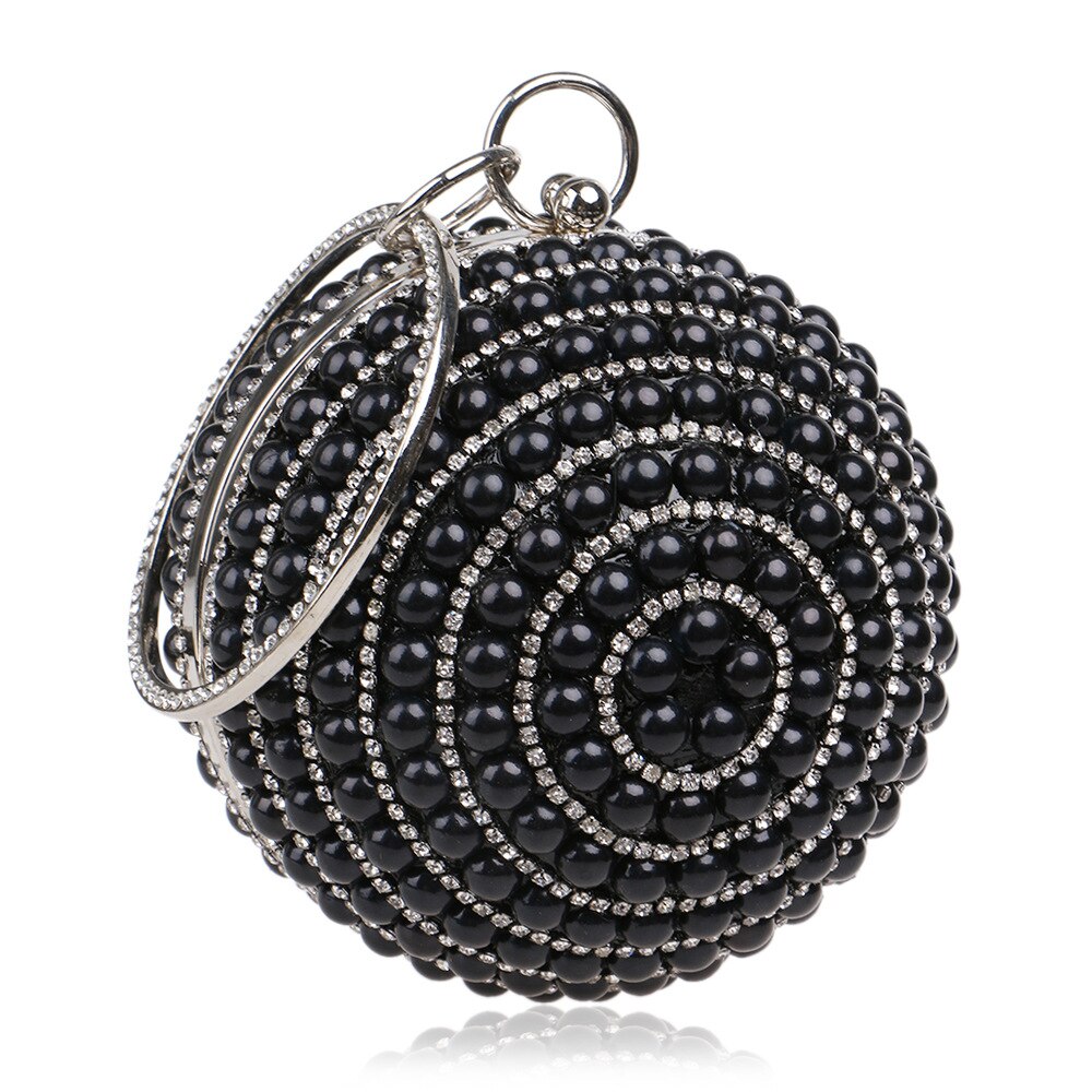 De cristal de lujo de estilo hecho a mano diamantes de imitación perla mujeres noche bolsas de de señora de boda embragues bolsos: Black