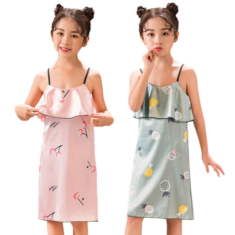 Été enfants enfant fille chemises de nuit dessin animé pyjama imprimé robes enfants sans manches décontracté és chemise de nuit robe de