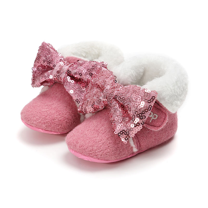 Baby Laarzen Peuter Meisjes Kids Winter Schoenen Pasgeboren Gezellige Booties Baby Sequin Strik Warme Laarzen Pluche Zachte Zool Sneeuw Schoenen